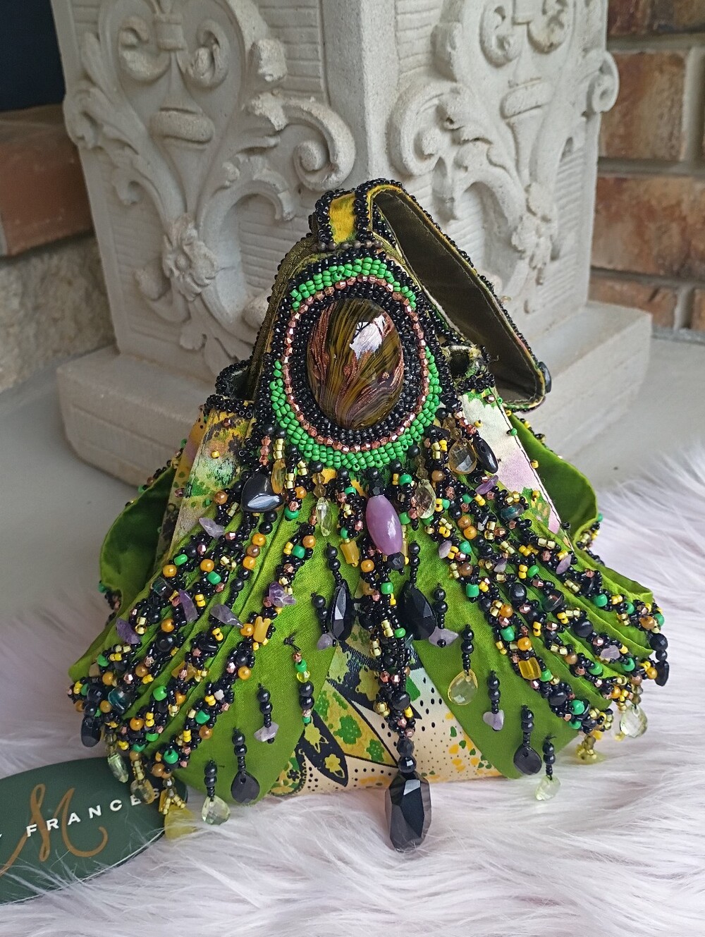 Mary Frances Abracadabra Green Yellow Black Purple Halloween Beaded Handbag